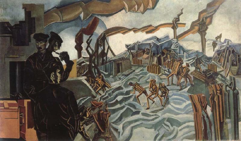 wyndham lewis a battery shelled Germany oil painting art